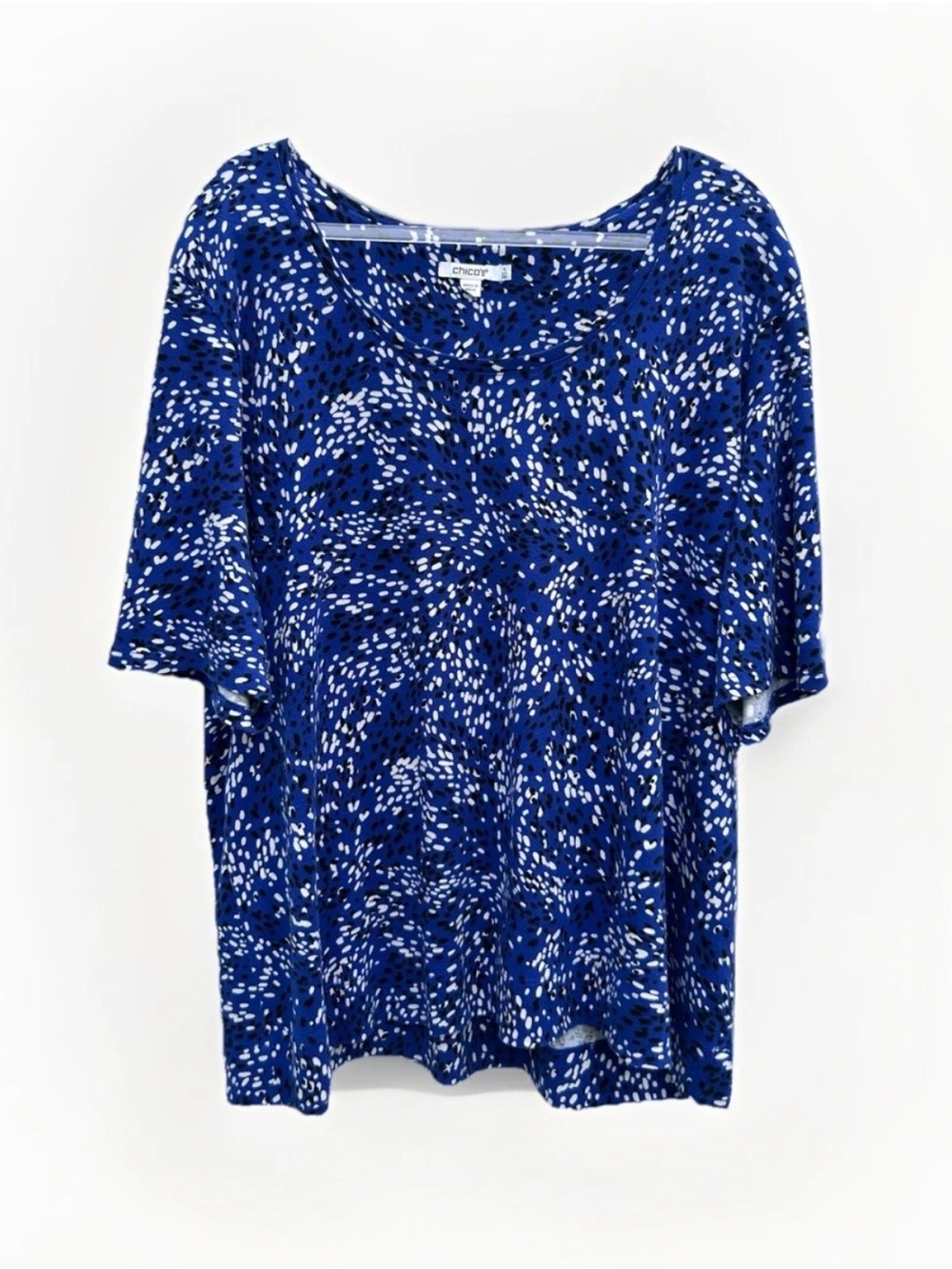 Chico’s Top Women Sz 4 XXL Blue Polka Dot 100% Cotton T Shirt Casual Stretch